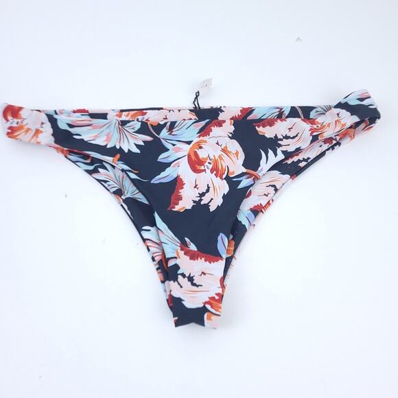 Brazilian Cheeky Bikini Bottoms Floral Fits Medium (Listed SZ 12) Black, Orange - Picture 1 of 5
